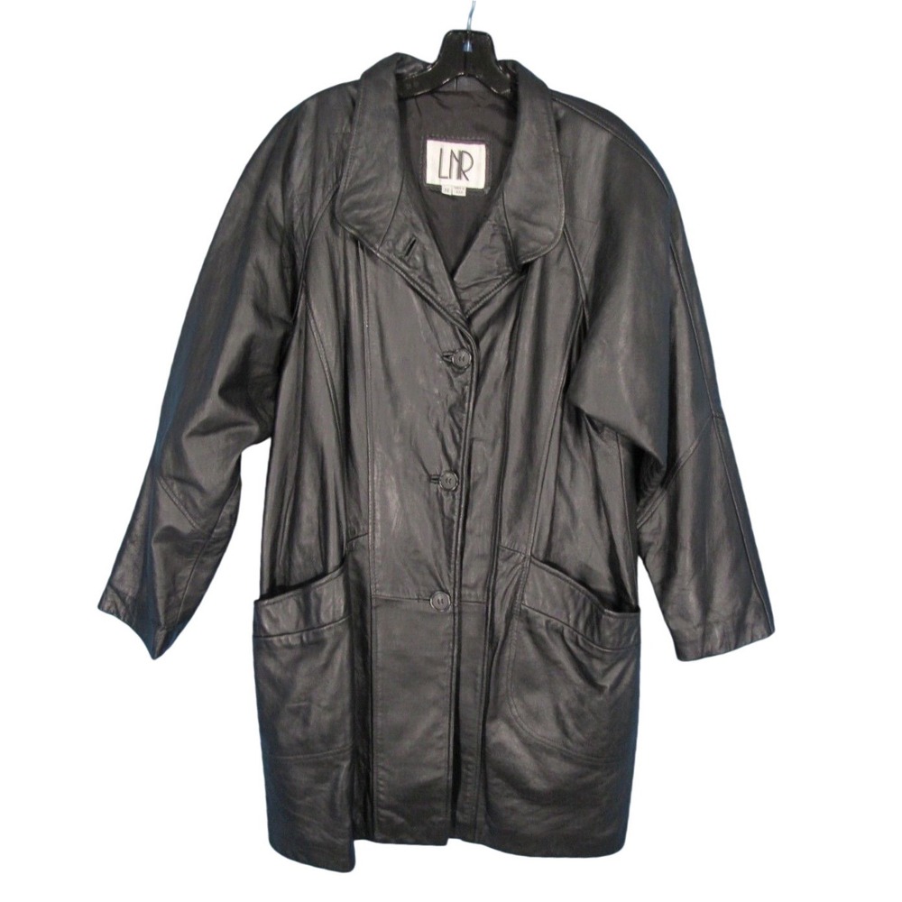 VTG 90'S LNR Women's SOFT LEATHER Black Coat Overcoat OVERSIZED BIG SHOULDERS M